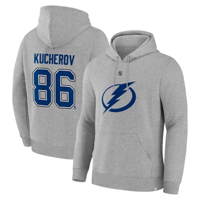 Nikita Kucherov Tampa Bay Lightning Fanatics Authentic Stack Name & Number Hoodie - Steel